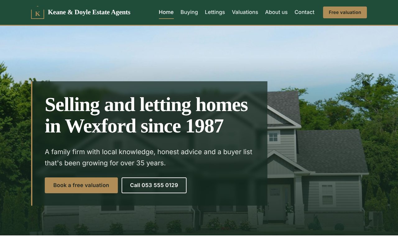 A sample home page in the Keystone design (established, serif, brass)